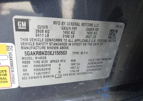 2014 Buick Enclave Leather z USA, uszkodzony, nr VIN 5GAKRBKD3EJ156563